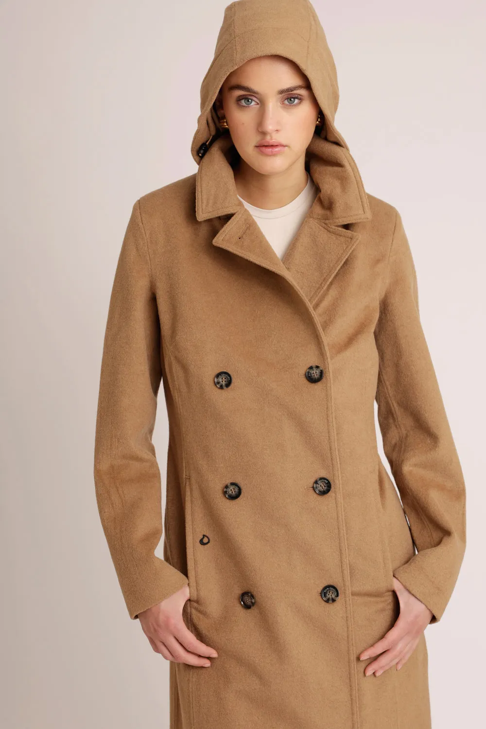 Waterproof Double Breasted Wool Trench  | Soft Camel Wool