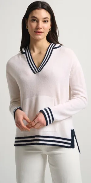 White   Warren Cashmere Tipped Baja Hoodie