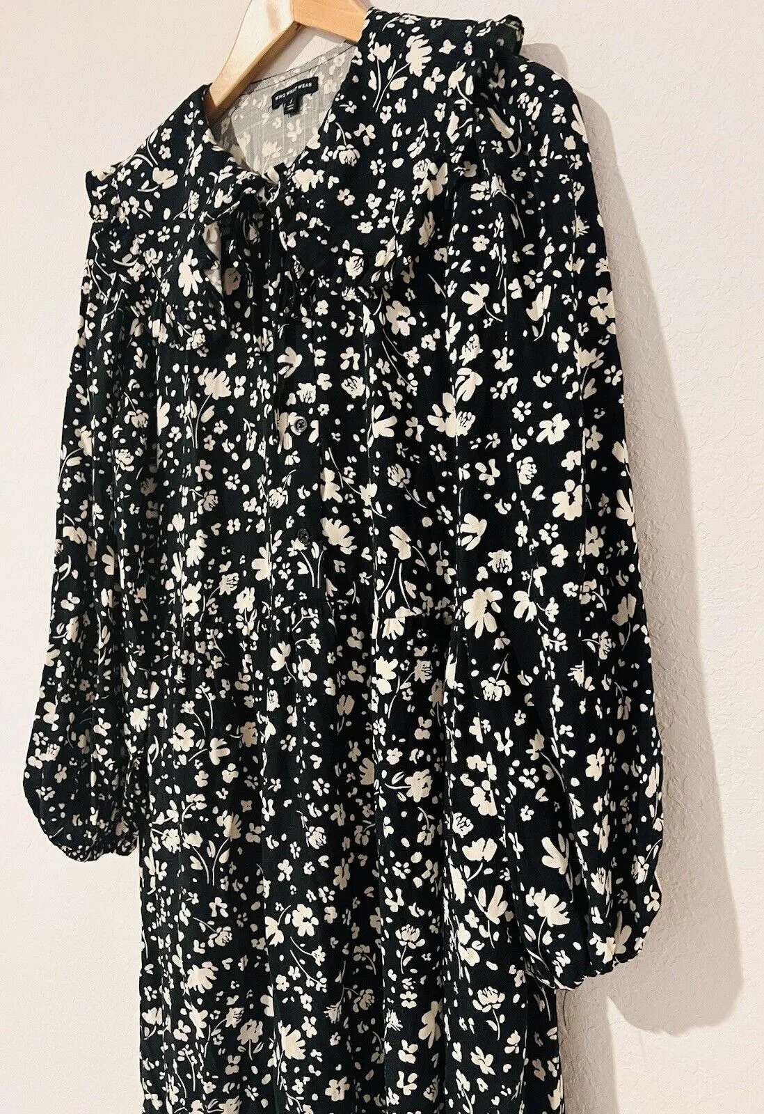 WHO WHAT WEAR Floral Maxi Dress Sz S Tie Collar Ruffle Balloon Sleeves Peasant