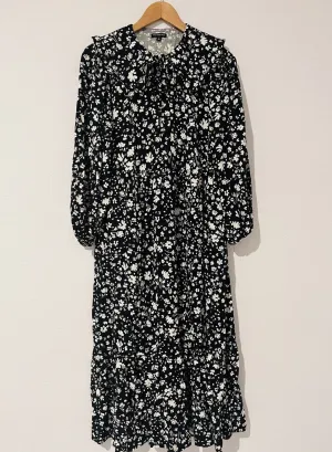 WHO WHAT WEAR Floral Maxi Dress Sz S Tie Collar Ruffle Balloon Sleeves Peasant