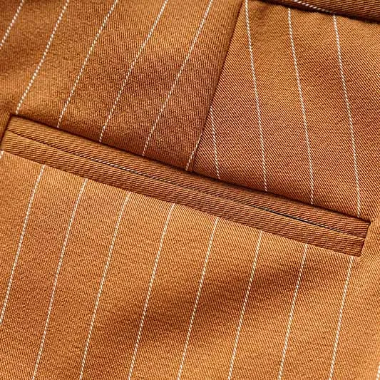 Women Caramel Pantsuit Fitted Blazer   Mid-High Rise Trousers Pantsuit Suit Formal Wear