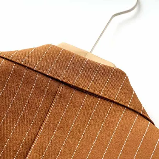 Women Caramel Pantsuit Fitted Blazer   Mid-High Rise Trousers Pantsuit Suit Formal Wear