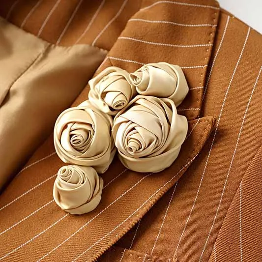 Women Caramel Pantsuit Fitted Blazer   Mid-High Rise Trousers Pantsuit Suit Formal Wear