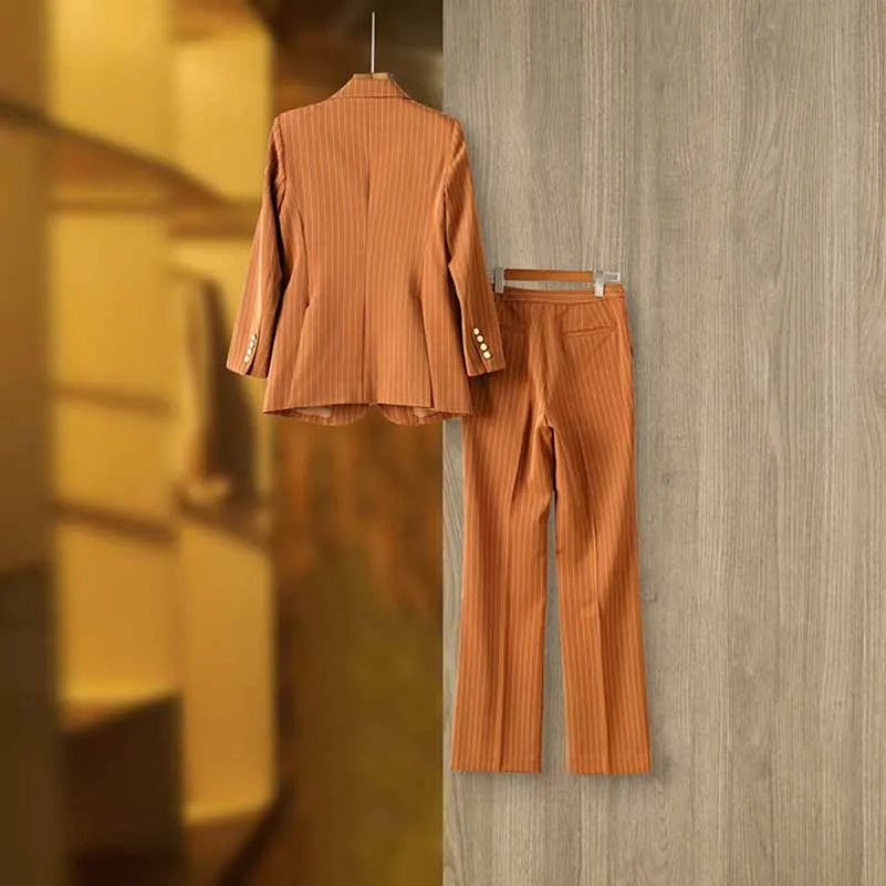 Women Caramel Pantsuit Fitted Blazer   Mid-High Rise Trousers Pantsuit Suit Formal Wear