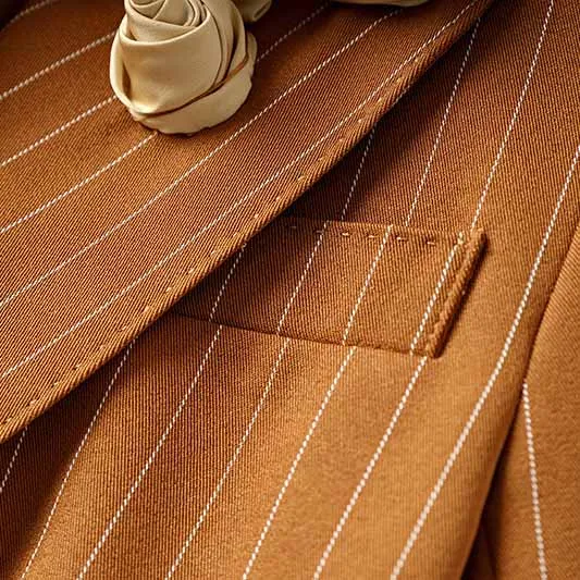 Women Caramel Pantsuit Fitted Blazer   Mid-High Rise Trousers Pantsuit Suit Formal Wear
