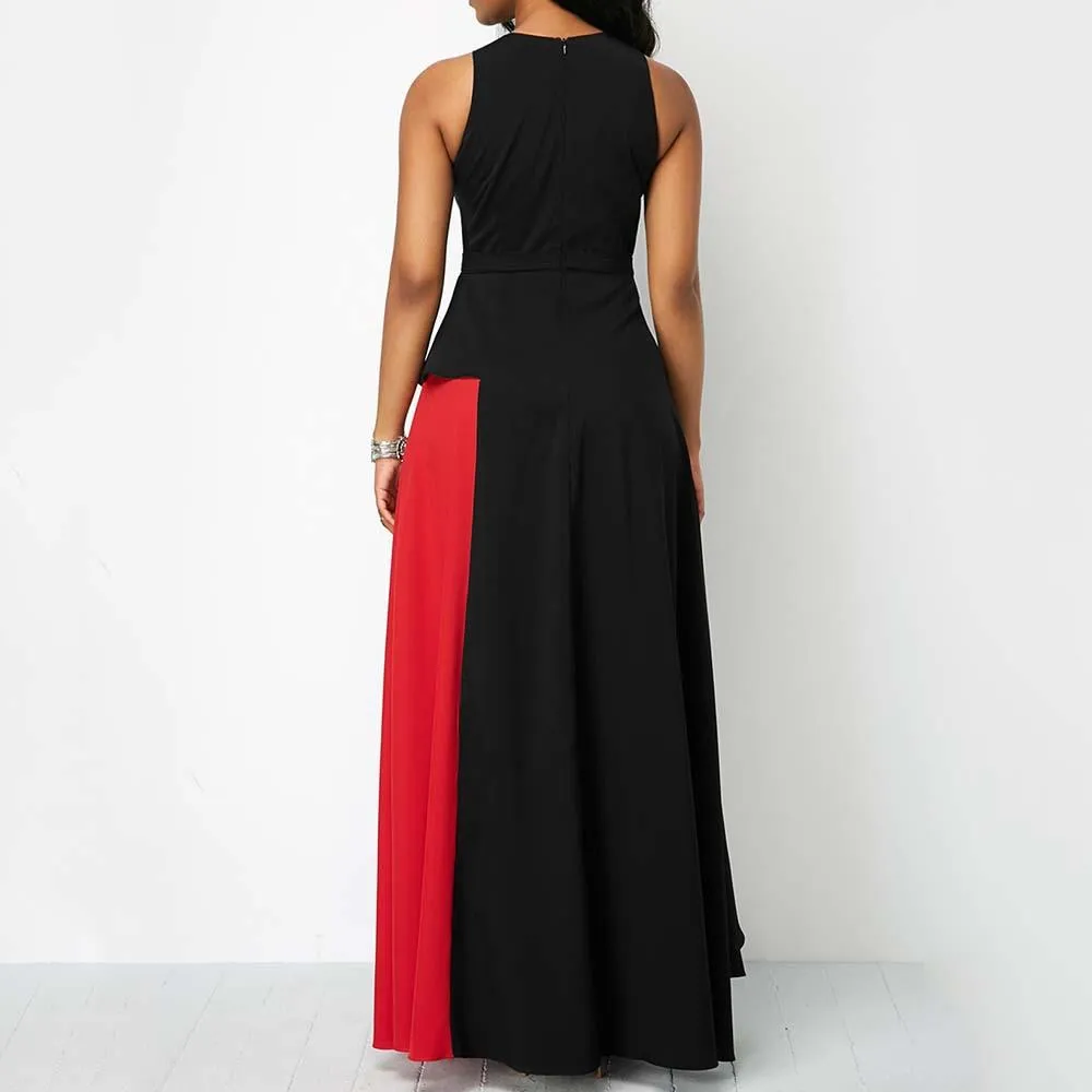 Women Contrast Ruffled Long Dresses
