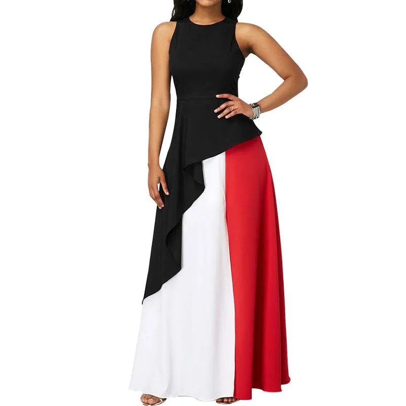 Women Contrast Ruffled Long Dresses