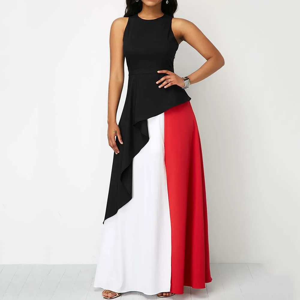 Women Contrast Ruffled Long Dresses