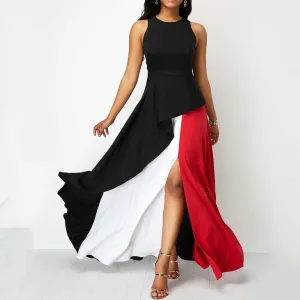 Women Contrast Ruffled Long Dresses