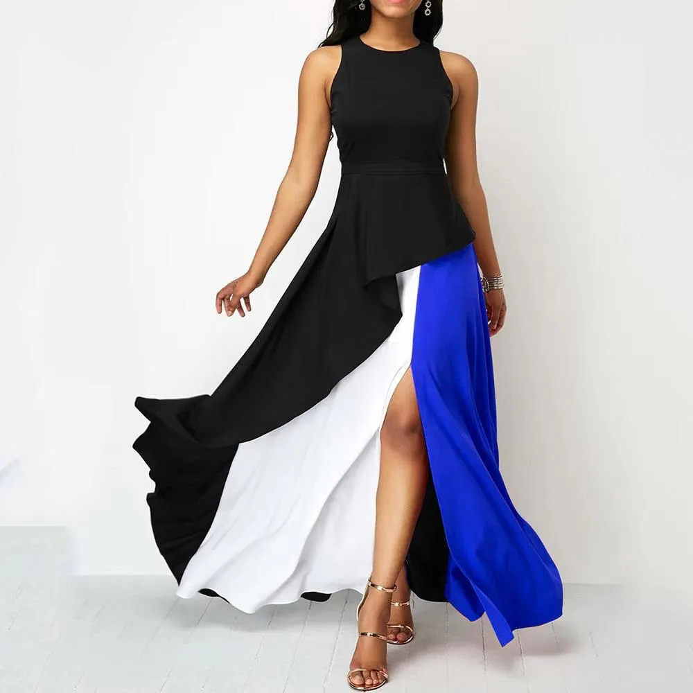 Women Contrast Ruffled Long Dresses