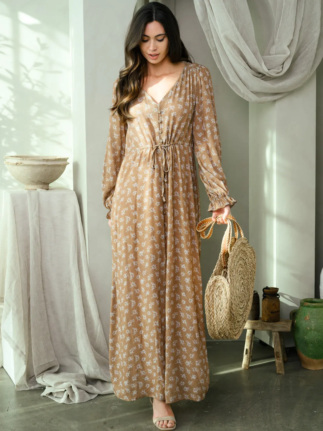 WOMEN'S LONG SLEEVE FLORAL MAXI DRESS