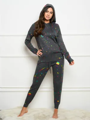 WOMEN'S PAINT SPLATTER HOODED SWEATER