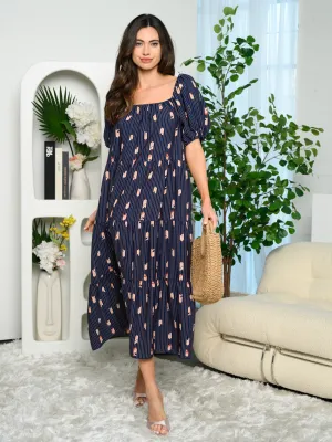 WOMEN'S SHORT SLEEVE TIERED MAXI DRESS