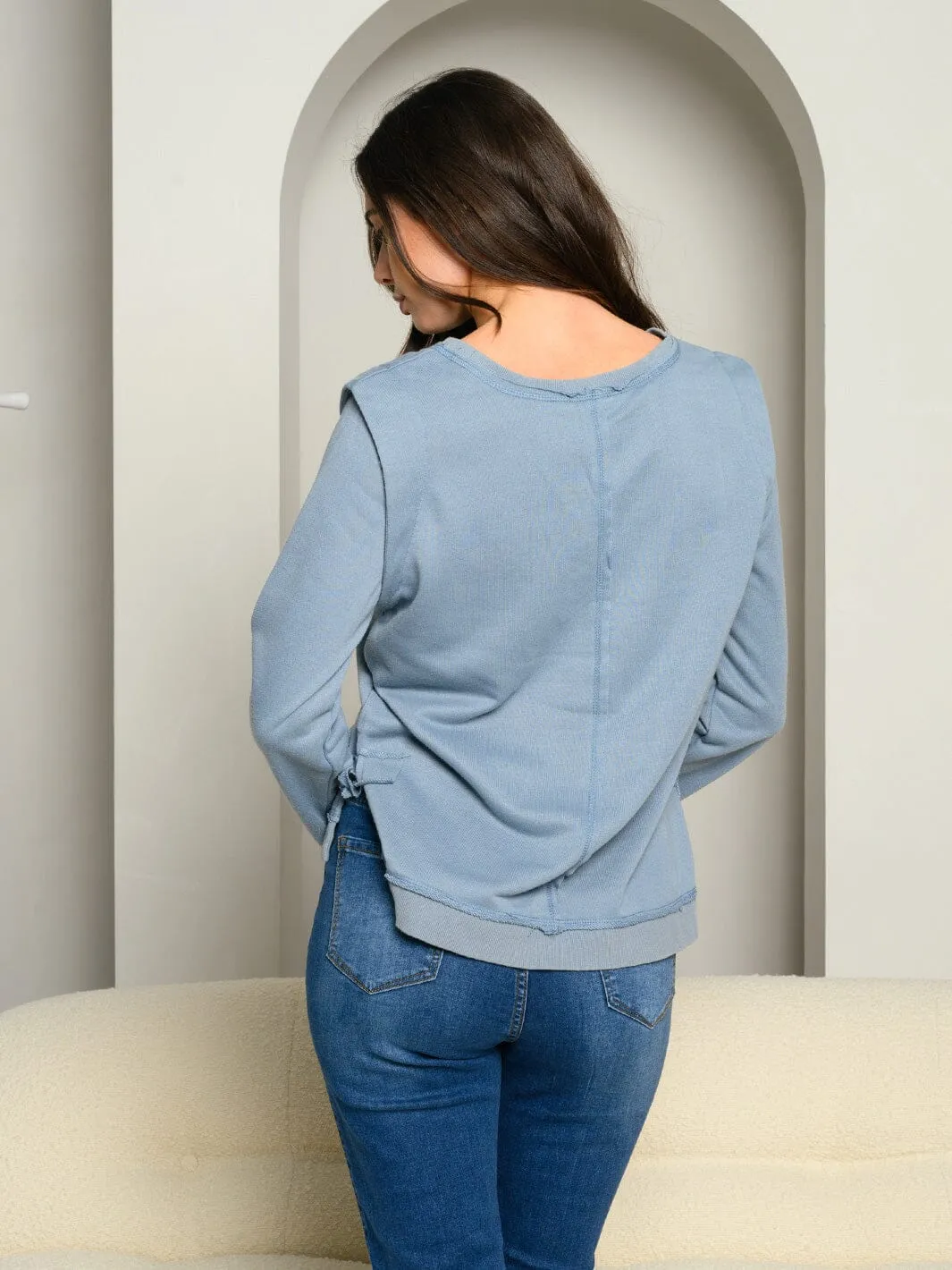 WOMEN'S SIDE TIE WASHED FRENCH TERRY TOP