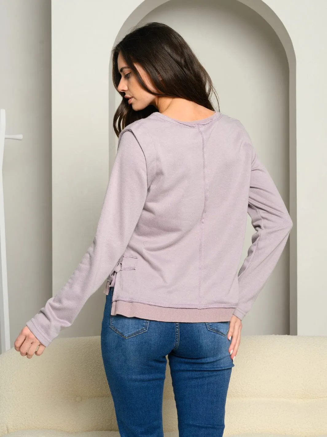 WOMEN'S SIDE TIE WASHED FRENCH TERRY TOP