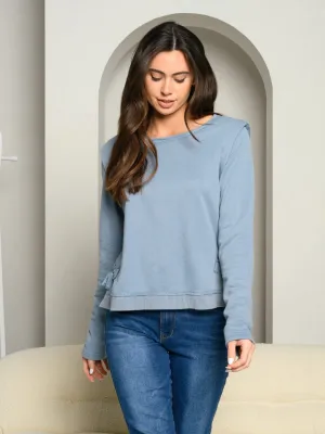 WOMEN'S SIDE TIE WASHED FRENCH TERRY TOP