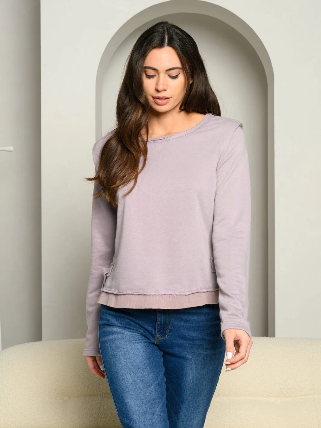 WOMEN'S SIDE TIE WASHED FRENCH TERRY TOP