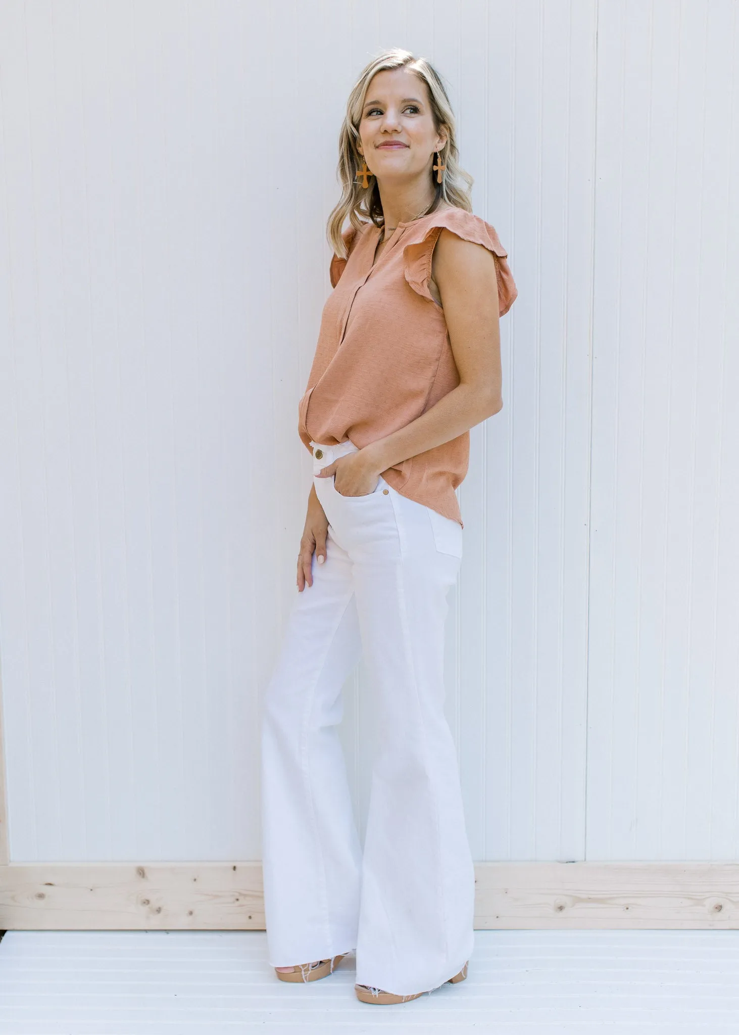 X Judy Blue White Frayed Waist Flare