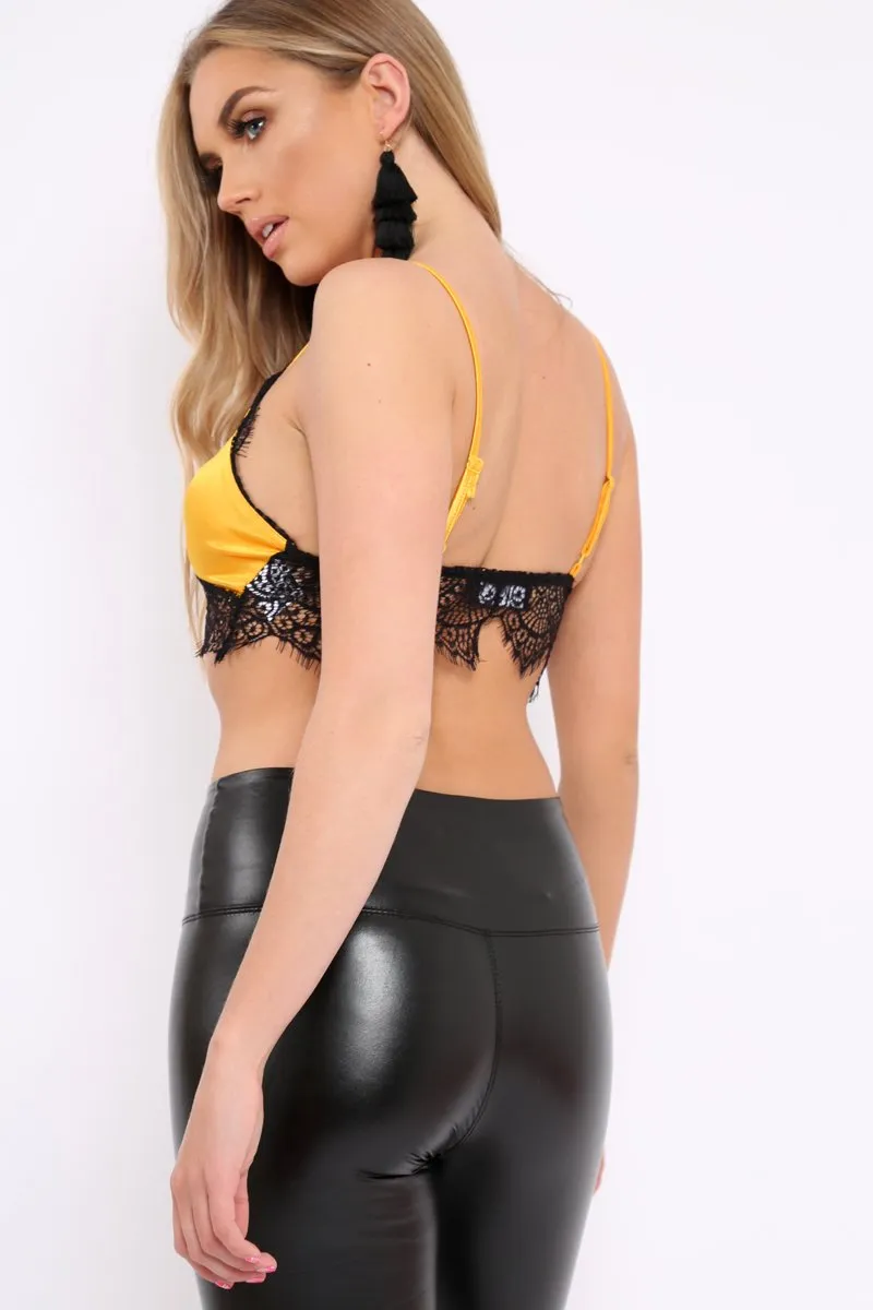 Yellow Satin and Lace Harness Bralet - Leelee
