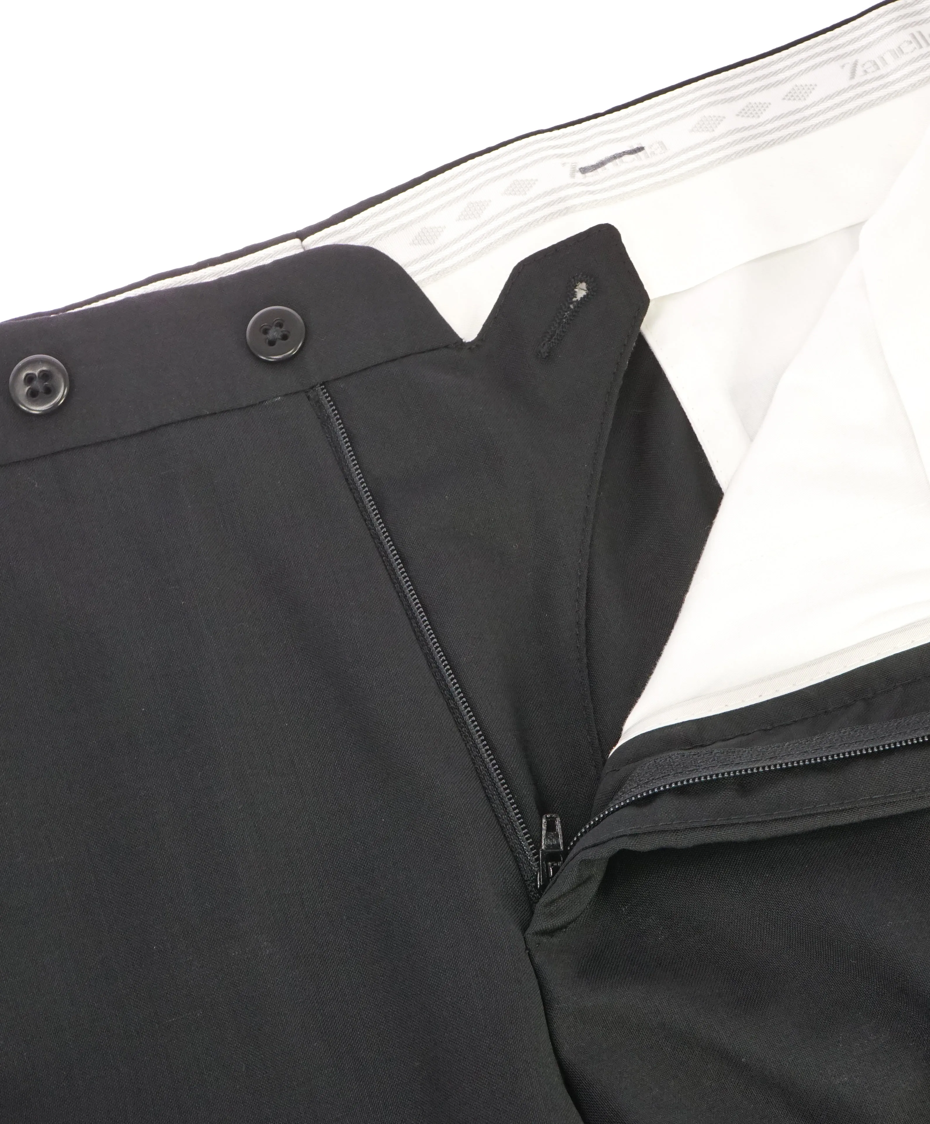 ZANELLA - “PARKER” Solid Black Wool Flat Front Pants - 35W
