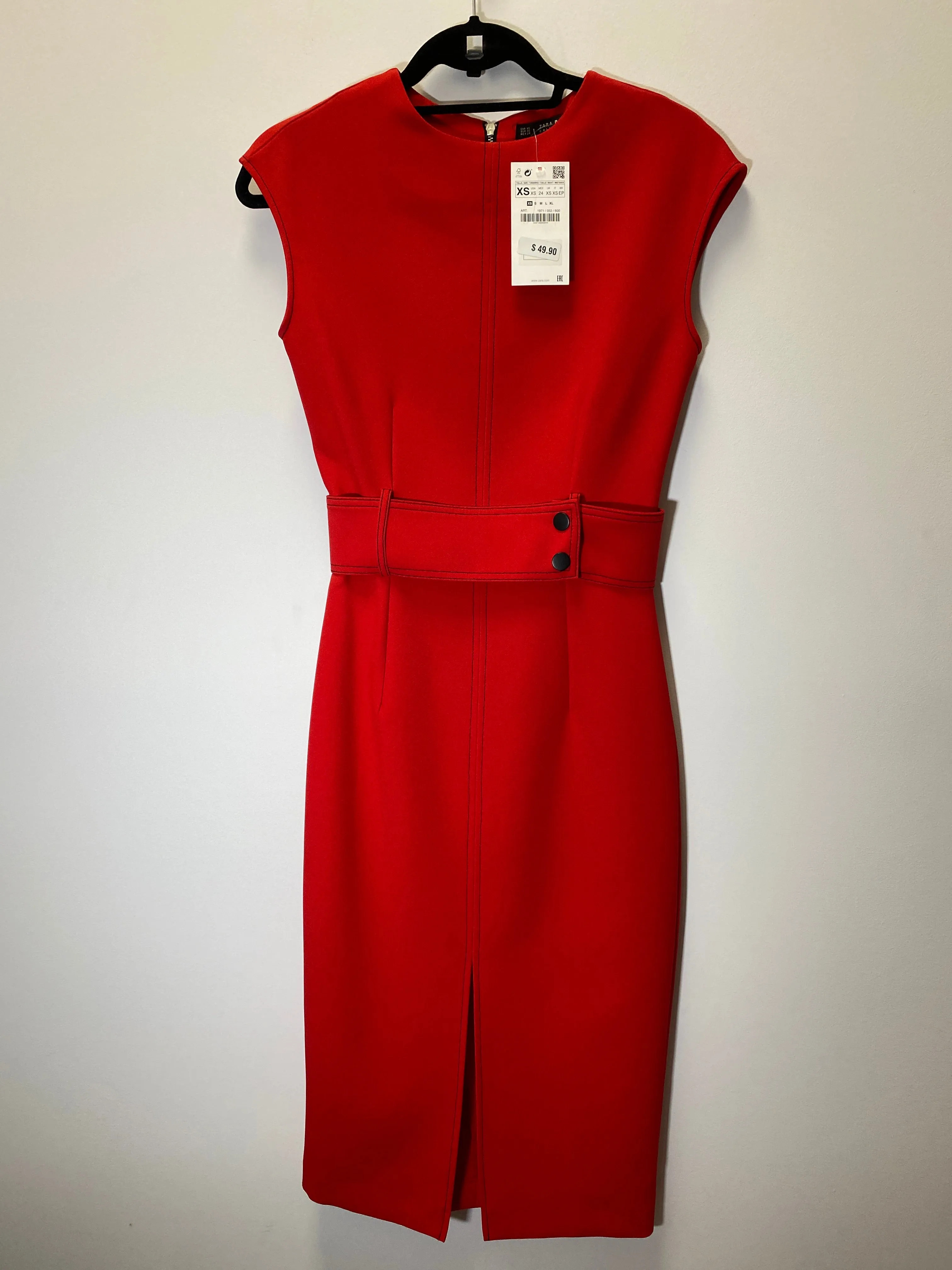 Zara Red Sleeveless Midi Straight Dress