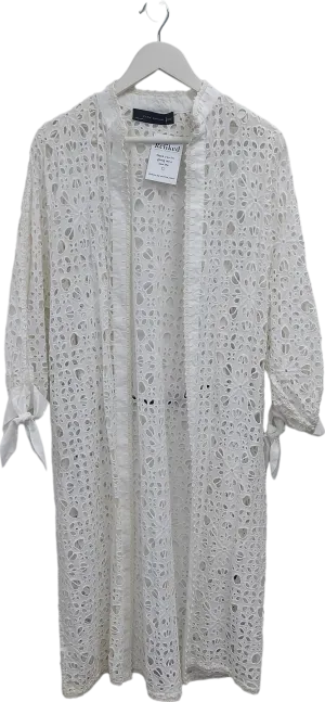 ZARA White Open Boderie Midi Dress UK XS/S