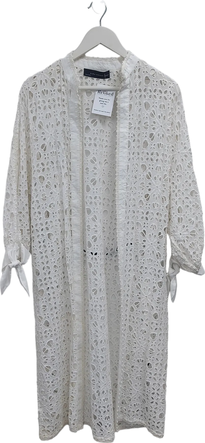 ZARA White Open Boderie Midi Dress UK XS/S