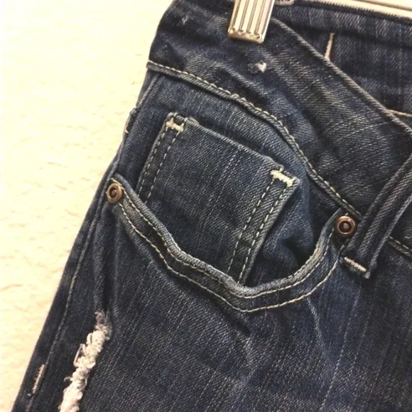 Z.CO Premium Jeans DARK BLUE Distressed High Rise FLARES Size 7 Boot Cut Bohemia
