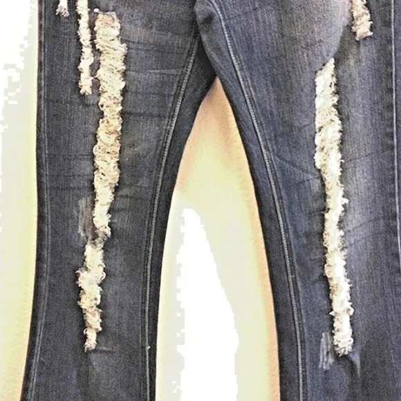 Z.CO Premium Jeans DARK BLUE Distressed High Rise FLARES Size 7 Boot Cut Bohemia
