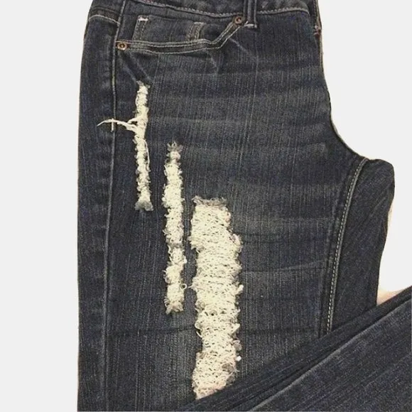 Z.CO Premium Jeans DARK BLUE Distressed High Rise FLARES Size 7 Boot Cut Bohemia