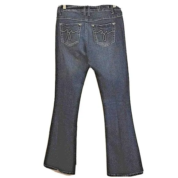 Z.CO Premium Jeans DARK BLUE Distressed High Rise FLARES Size 7 Boot Cut Bohemia
