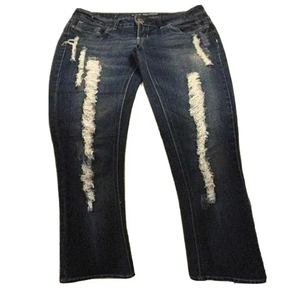 Z.CO Premium Jeans DARK BLUE Distressed High Rise FLARES Size 7 Boot Cut Bohemia